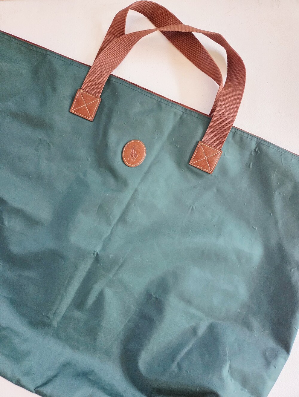Vintage Polo Ralph Lauren Large Nylon Tote Bag – Teal Green & Brown 90s